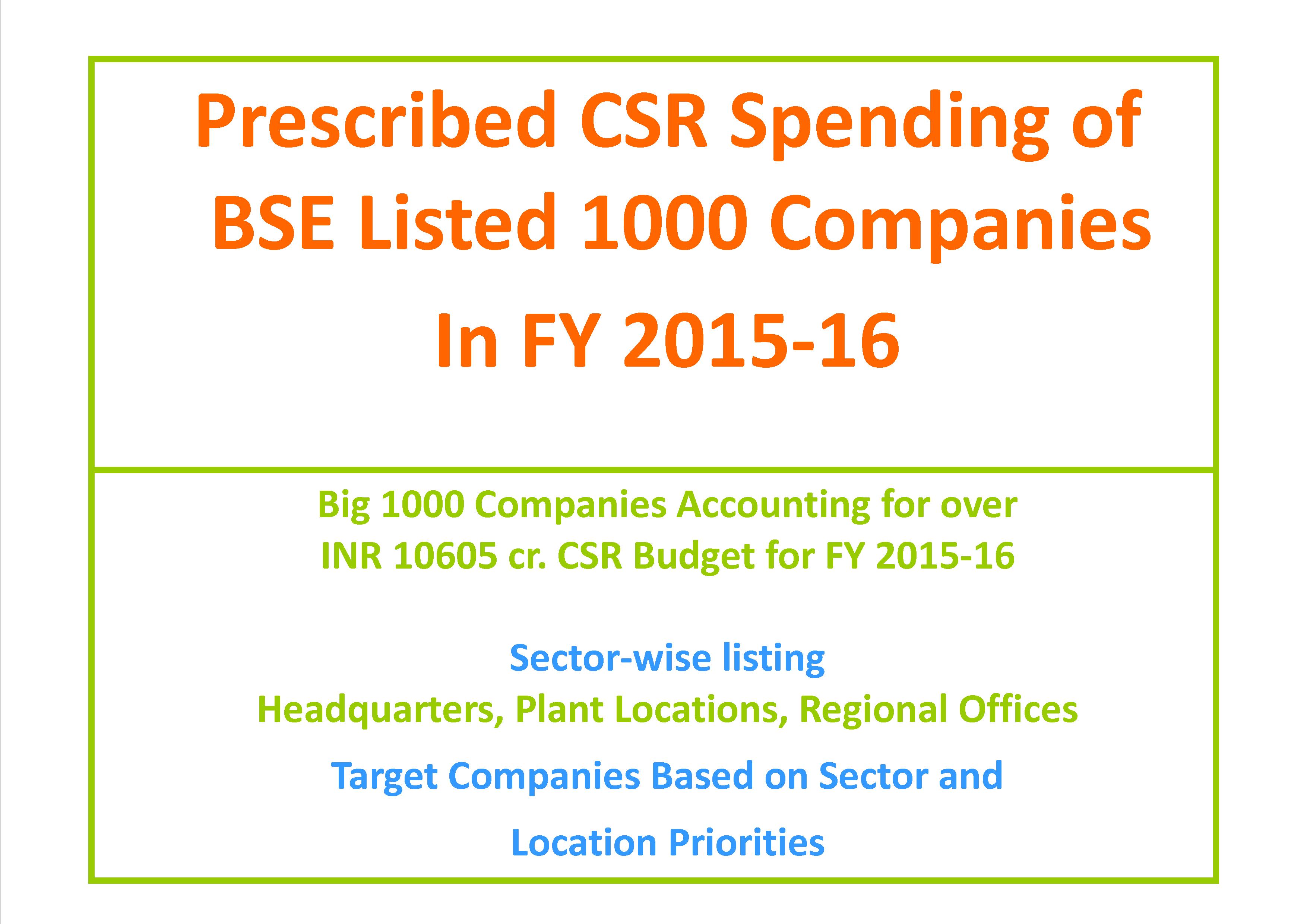 Prescribed CSR Spending Budget of Big 1000 Companies in FY 2015-16